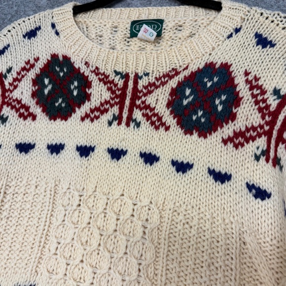 Vintage Womens Fair Isle Knit Sweater Cream Handknit Shetland Wool Size L - Picture 3 of 9
